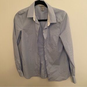 𝅺h&m Women Striped Dress Button Down Up Shirt in Blue and White • sz US 6 🤍💙